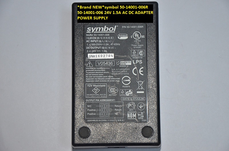 *Brand NEW*50-14001-006R symbol 50-14001-006 24V 1.5A AC DC ADAPTER POWER SUPPLY